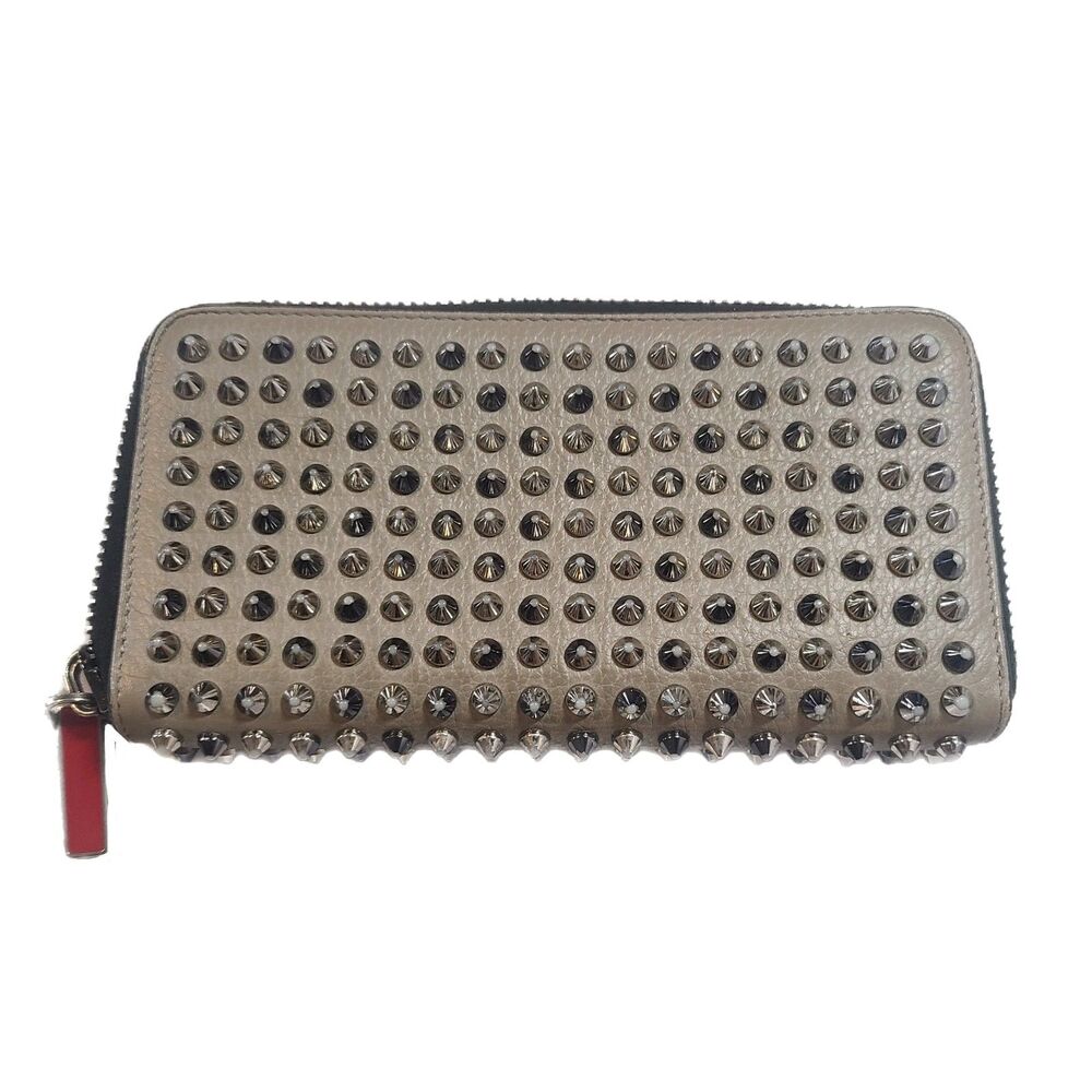 Christian Louboutin Gray Leather Silver Studded Panettone Long Wallet & Box VGUC - Picture 4 of 11